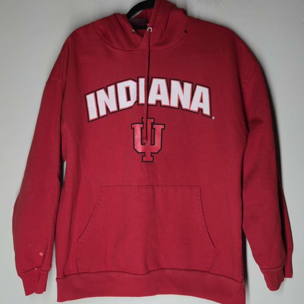 VTG 90s Indiana University Hoosiers Hoodie Sweatshirt Red Size Large Football